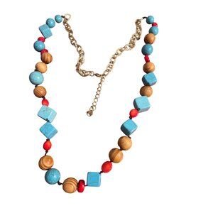 Statement Necklace Wood Turquoise Coral Beads Festival Tribal Boho Cosplay Adj